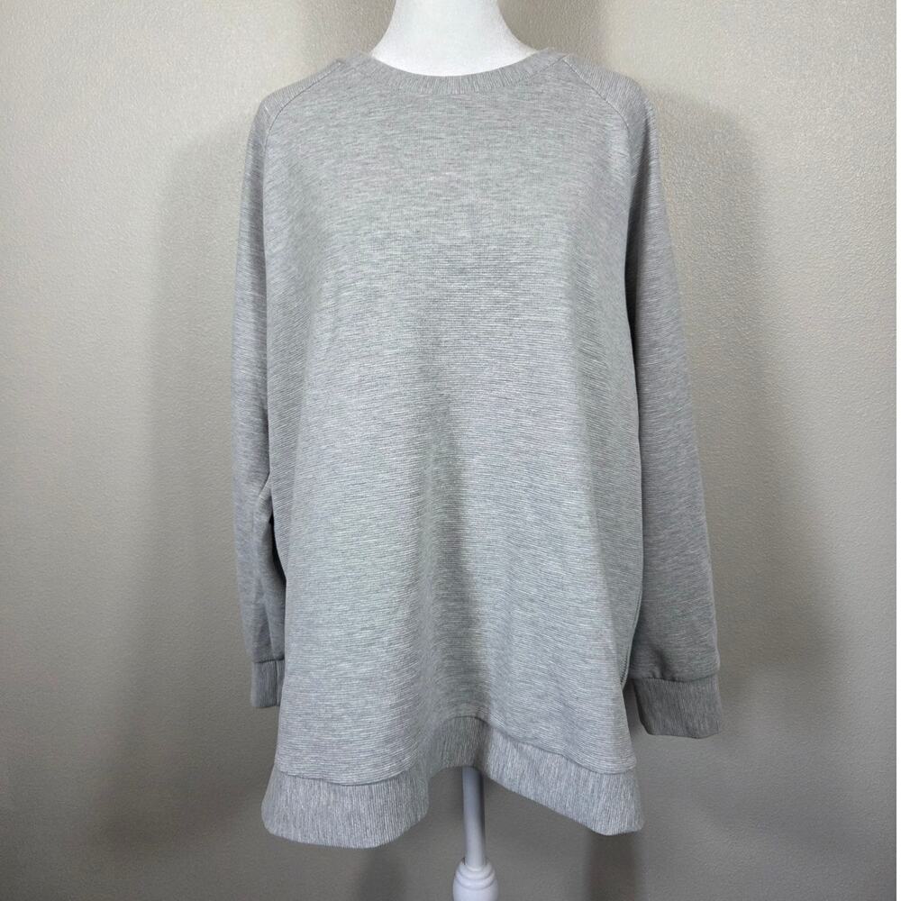 Anrabess Woman's Gray Ribbed Cozy Sweatshirt with Side Zippers Large